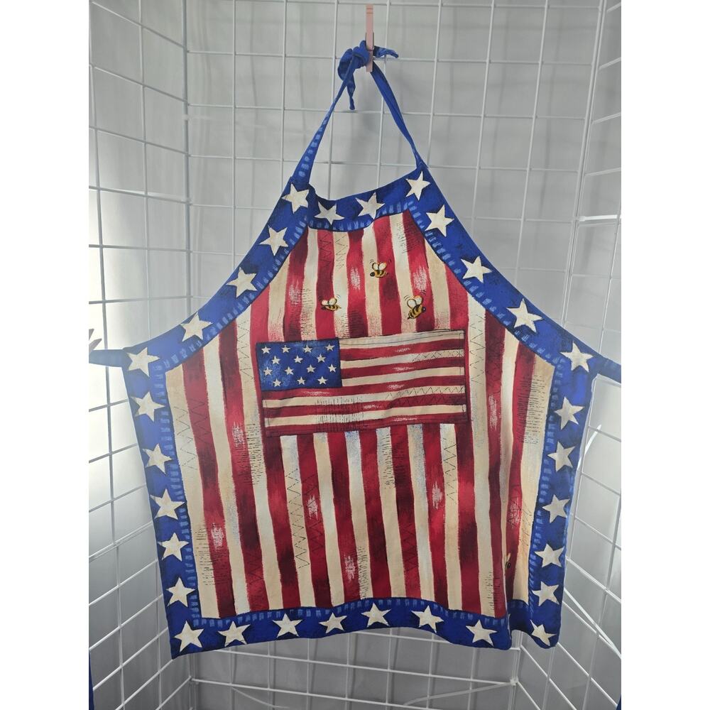 Vintage Patriotic 4th of July Adult Apron with Stars & Bees
